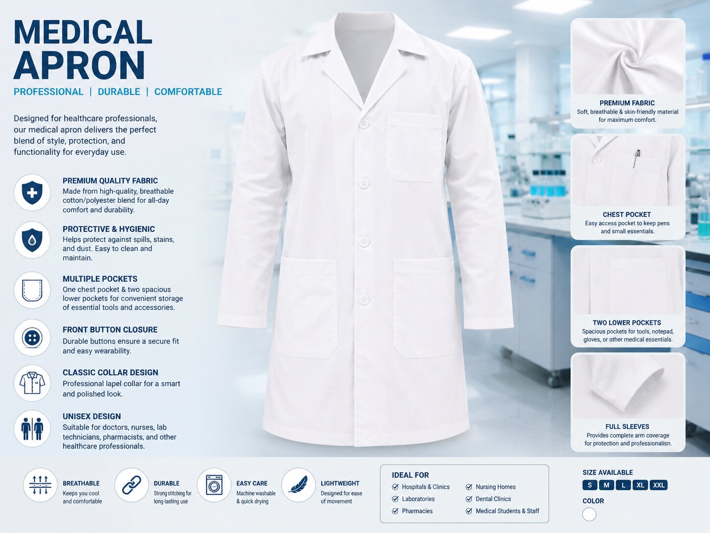 Medical & Pharmaceutical Apron – Full Sleeve Cotton Protective Coat